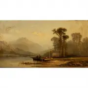 William H. Cooper, Figures at Dock, 1877, oil on canvas