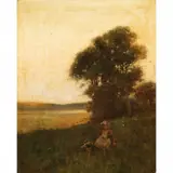 Arthur Hoeber, Young Girl by Lake, oil on canvas