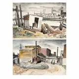 Chee C.S.C Lee, Waterfront and Street Scene, 1937, watercolor and ink on paper