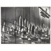Louis Lozowick, Through Brooklyn Bridge, 1938, lithograph