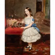 Attri. William Nicholas, Portrait of Young Girl with Cat, oil on canvas