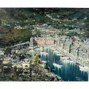 Mario Sanzone, Night in Portofino, oil on canvas