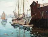C. Hjalmar Amundsen, At the Wharf, Cape Cod, Massachusetts, oil on canvas