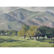 John Dominique, Mountains Near Santa Barbara, 1931, oil on canvas board