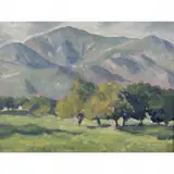 John Dominique, Mountains Near Santa Barbara, 1931, oil on canvas board