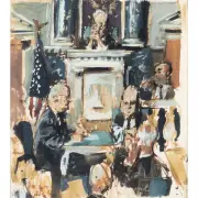Jack Levine, Untitled, (Court Hearing), gouache on paper
