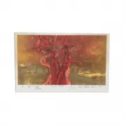 Red Tree by Joichi Hoshi, 1971, woodblock print, sold Mar 2024