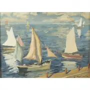 E. Charlton Fortune, Harbor, 1929, oil on board