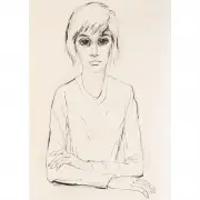 Portrait by Margaret Keane, ink on paper, sold Apr 2024