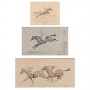 Paul Desmond Brown, Jockeys Racing Scenes, mixed media on paper