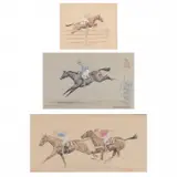 Paul Desmond Brown, Jockeys Racing Scenes, mixed media on paper
