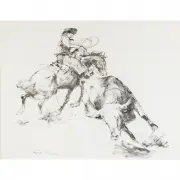 Pál Fried, Cowboy Roping Bull, charcoal