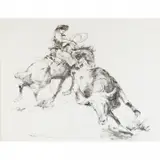 Pál Fried, Cowboy Roping Bull, charcoal