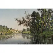 Leon Joubert, View of Vetheuil by River, oil on canvas