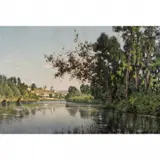 Leon Joubert, View of Vetheuil by River, oil on canvas
