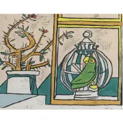 Alfredo Zalce, Ventana con Perico, woodblock print