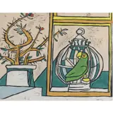 Alfredo Zalce, Ventana con Perico, woodblock print