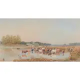 John MacPherson, Country Landscape with Cattle Watering, watercolor and pencil on paper