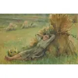 Alfred Turner, Young Woman in Repose in a Field, watercolor on paper