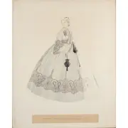 Walter Plunkett, Costume Sketch of Miss Pittypat, gouache on illustration board