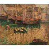 Robert Douglas Burt, Sailing Boats in Port, oil on canvas