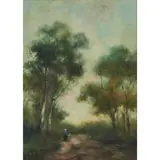 Jan Van Essen, Figures on Tree Lined Path, watercolor