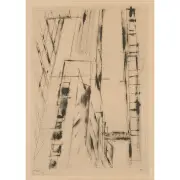 Manhattan Skyscrapers by Lyonel Feininger, 1942, lithograph, sold Dec 2024