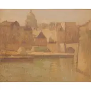 Xavier Martínez, Quai de lArcheveche, Paris, oil on board