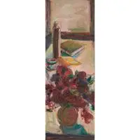 June Felter, Still Life (Flowers and Books), 1962, oil on canvas