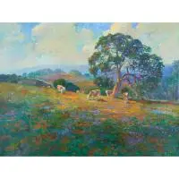 F. Michael Wood, Cows and Poppies, 1999, oil on canvas