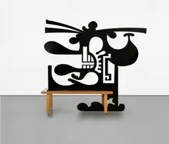 Carroll Dunham, Female Portrait (Second Generation, C), 2003, painted aluminum and wooden table base