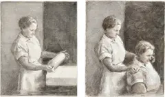 Time Warp by Michaël Borremans, 2001, pencil and watercolor on board, in 2 parts, sold Nov 2019