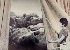 Martha Rosler, Cleaning the Drapes, from the series "Bringing the War Home: House Beautiful", 1969-72, photomontage printed as color photograph
