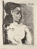 Buste de femme au corsage blanc (Jacqueline de profil) (Bust of a Woman with White Bodice, Jacqueline in Profile) by Pablo Picasso, 1957, Lithograph, on Arches paper, with full margins, sold Apr 2019