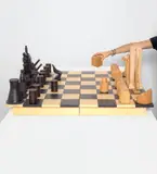 Constantin Boym and Laurene Boym, History Chess, 2009, The complete folding wooden chess board and set including 32 unique hand-carved figures