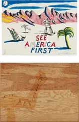 H. C. Westermann, See America First, 1968, The complete set of 17 lithographs in colors, on Copperplate Deluxe paper, the full sheets, with title page/colophon, all contained in the original plywood slipcase constructed by the artist, with hand woodburning