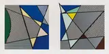 Roy Lichtenstein, Imperfect Diptych 46 1/4" x 91 3/8", from Imperfect Series, 1988, Woodcut and screenprint in colors with collage, on 4-ply Archivart rag board, with margins