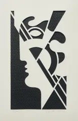 Modern Head #5, from Modern Head series by Roy Lichtenstein, 1970, Embossed graphite with Strathmore die-cut overlay, mounted in white lacquered aluminum frame with wood stretcher support, sold Apr 2019