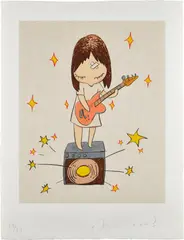 Guitar Girl by Yoshitomo Nara, 2003, Lithograph in colors, on Japanese paper with Chine collé to Arches paper, with full margins, sold Apr 2019