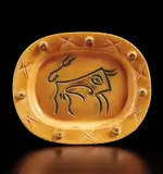 Pablo Picasso, Engraved bull (Taureau gravé), 1947, White earthenware rectangular dish with engraving, painted in yellow and brown