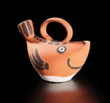 Fish subject (Sujet poisson) by Pablo Picasso, 1952, Red earthenware turned pitcher painted in black and white; ceramic, Madoura edition, sold Apr 2019