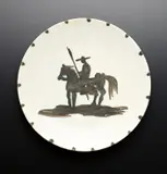 Bullfighter (Picador) by Pablo Picasso, 1952, White earthenware turned round plate painted in white and black with partial glaze; ceramic, Madoura edition, sold Apr 2019