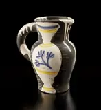 Pablo Picasso, Pitcher with vase (Pitchet au vase), 1954, White earthenware turned pitcher with knife engraving, painted in colors with partial brushed glaze