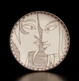 Jean Cocteau, Indes, 1958, White earthenware round dish, painted in gray