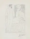 Pablo Picasso, Sculpteur, modèle couché et sculpture (Sculptor and Model Lying with Sculpture), plate 37 from La Suite Vollard, 1933, Etching, on Montval laid paper watermark Picasso, with full margins