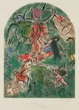 La Tribu de Gad, from Douze maquettes de vitraux pour Jérusalem (The Tribe of Gad, from Twelve Maquettes of Stained Glass Windows for Jerusalem) by Marc Chagall, 1964, Lithograph in colors by Charles Sorlier, on Arches paper, with full margins, offered Apr 2019
