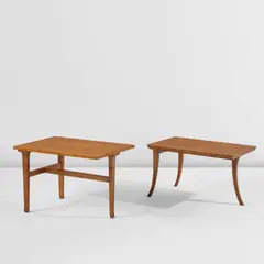 T. H. Robsjohn-Gibbings, Two "Trapeza" tables, model nos. 4 and 12, designed circa 1937, Walnut