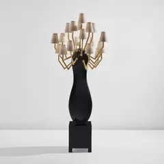 "Toledo" floor lamp by Elizabeth Garouste and Mattia Bonetti, 1999, Lacquered fibrous plaster, gilt brass, fabric shades, sold Sep 2026