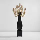 Elizabeth Garouste and Mattia Bonetti, "Toledo" floor lamp, 1999, Lacquered fibrous plaster, gilt brass, fabric shades