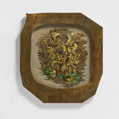 Philip LaVerne and Kelvin LaVerne, "Dialogue", circa 1972, Patinated and engraved bronze, pewter, cloisonné enamel